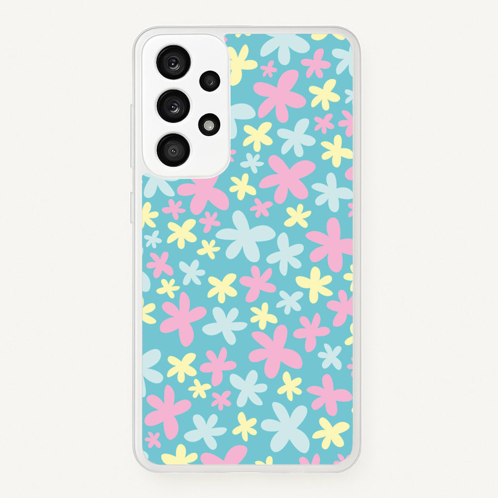 Blue, Pink And Yellow Flowers - Spring Patterns  - Spring Phone Case for Galaxy A53