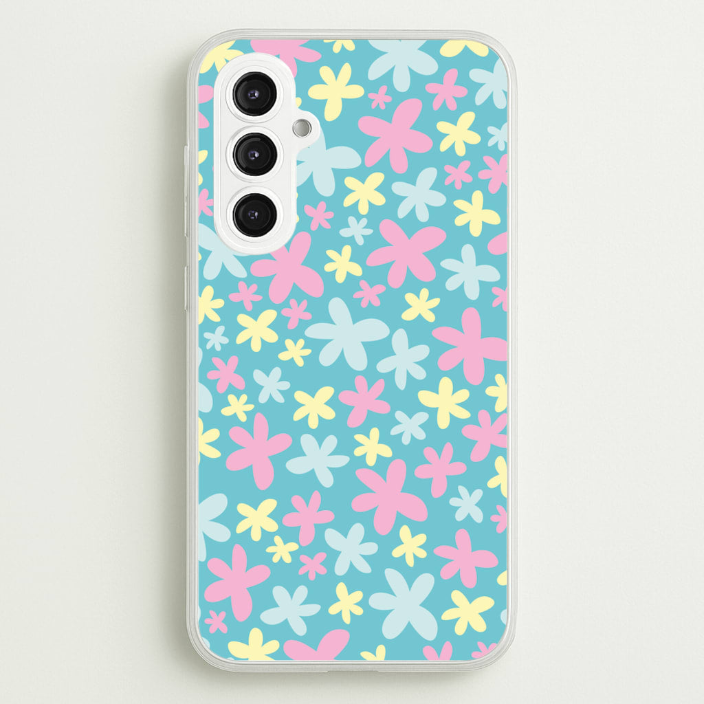 Blue, Pink And Yellow Flowers - Spring Patterns  - Spring Phone Case for Galaxy S23FE