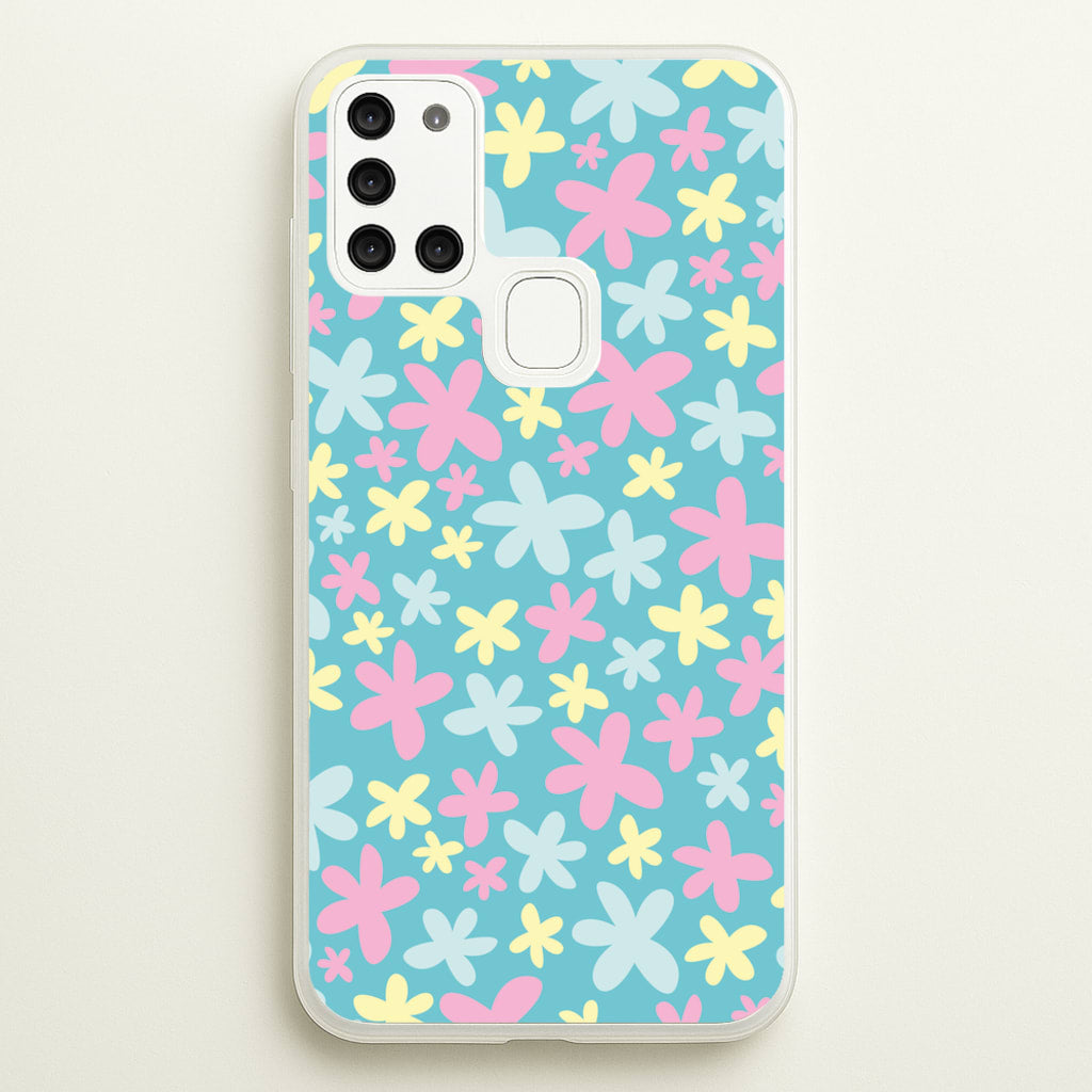 Blue, Pink And Yellow Flowers - Spring Patterns  - Spring Phone Case for Galaxy A21s