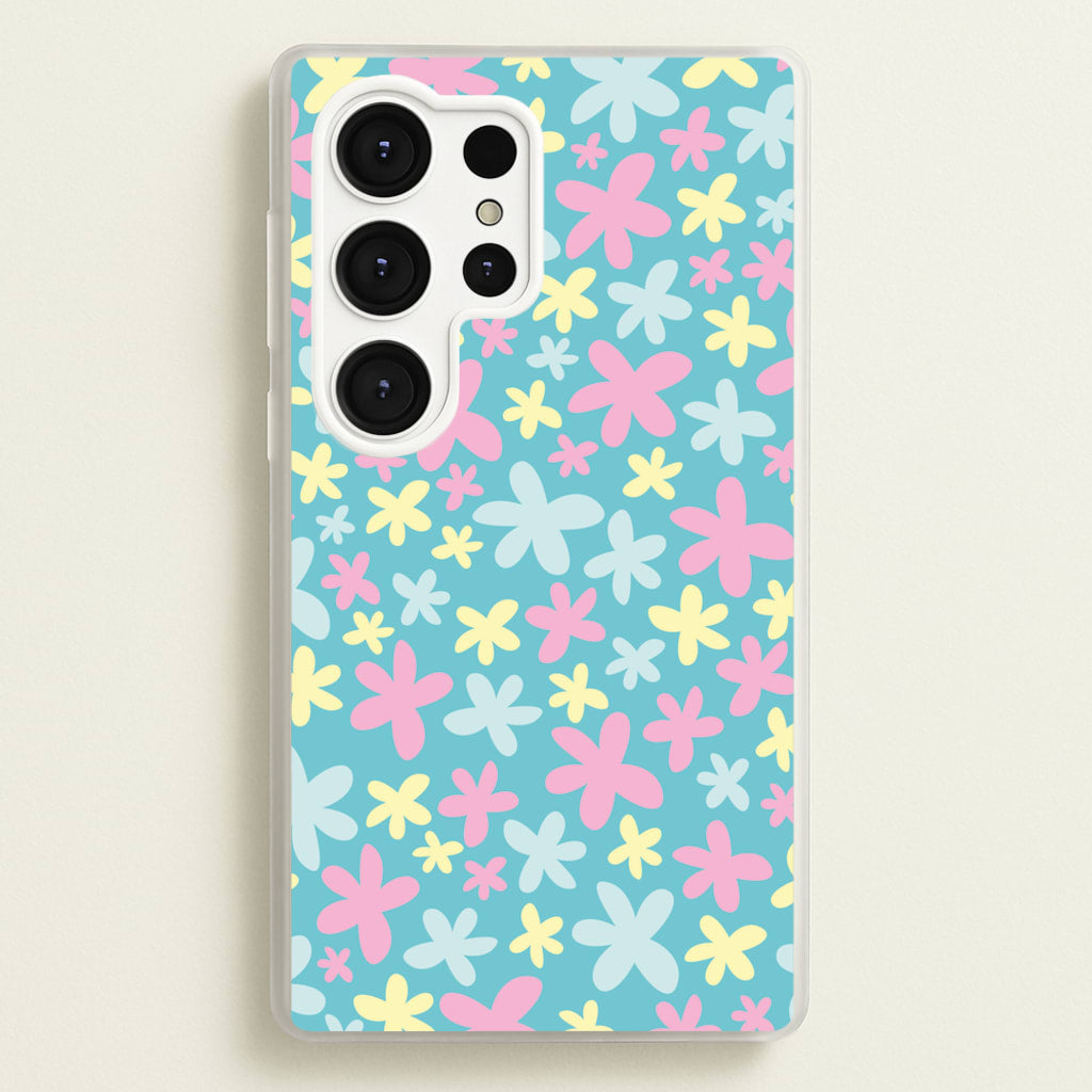 Blue, Pink And Yellow Flowers - Spring Patterns  - Spring Phone Case for Galaxy S25 Ultra