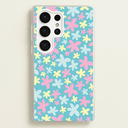 Blue, Pink And Yellow Flowers - Spring Patterns  - Spring Phone Case for Galaxy S25 Ultra