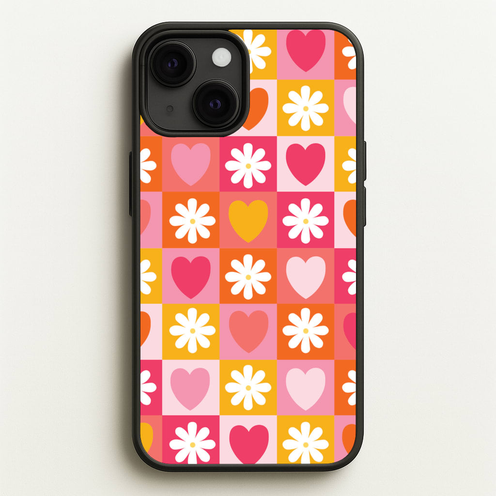 Checked Hearts And Flowers - Spring Patterns  - Spring Phone Case for iPhone 13 Mini