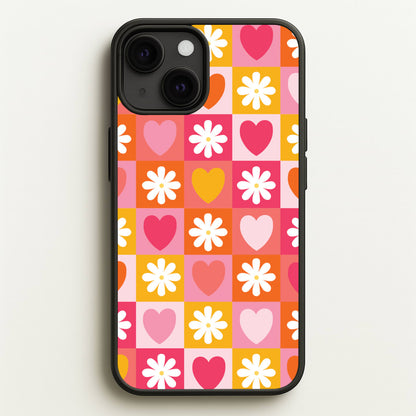 Checked Hearts And Flowers - Spring Patterns  - Spring Phone Case for iPhone 13 Mini