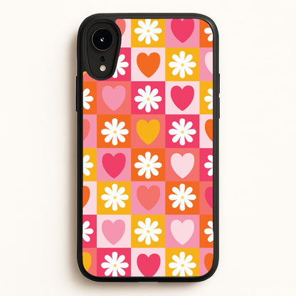 Checked Hearts And Flowers - Spring Patterns  - Spring Phone Case for iPhone XR