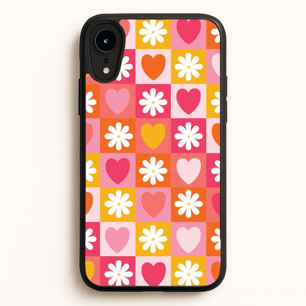 Checked Hearts And Flowers - Spring Patterns  - Spring Phone Case for iPhone XR