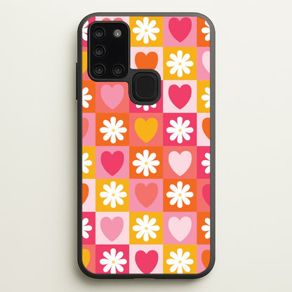 Checked Hearts And Flowers - Spring Patterns  - Spring Phone Case for Galaxy A21s