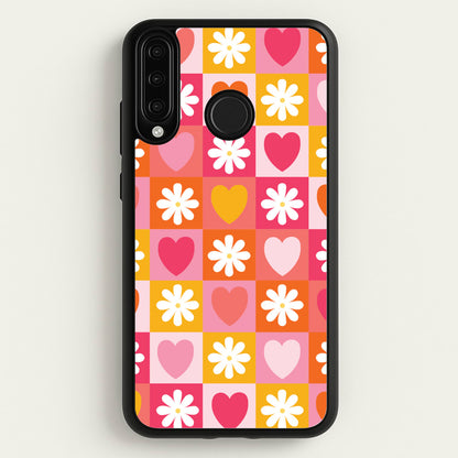 Checked Hearts And Flowers - Spring Patterns  - Spring Phone Case for Huawei P30 Lite