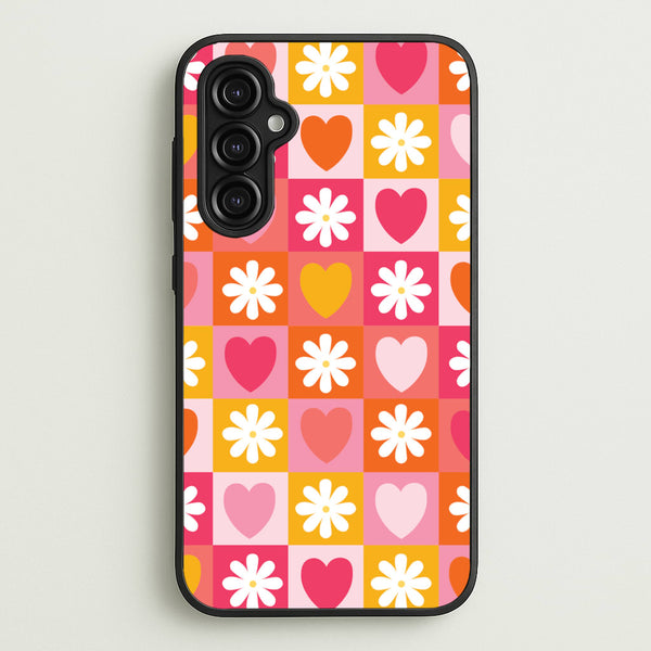 Checked Hearts And Flowers - Spring Patterns  - Spring Phone Case for Galaxy A14