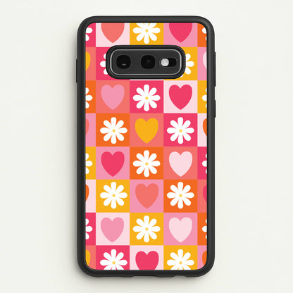 Checked Hearts And Flowers - Spring Patterns  - Spring Phone Case for Galaxy S10e