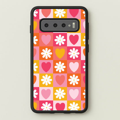 Checked Hearts And Flowers - Spring Patterns  - Spring Phone Case for Galaxy S10