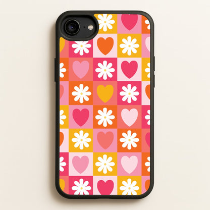 Checked Hearts And Flowers - Spring Patterns  - Spring Phone Case for iPhone 6 / 7 / 8 / SE