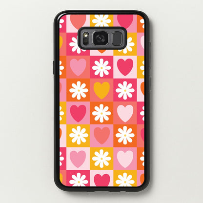 Checked Hearts And Flowers - Spring Patterns  - Spring Phone Case for Galaxy S8 Plus