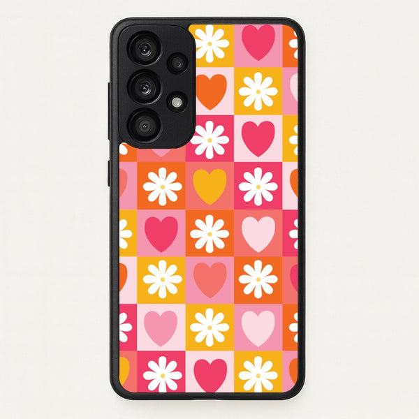 Checked Hearts And Flowers - Spring Patterns  - Spring Phone Case for Galaxy A33