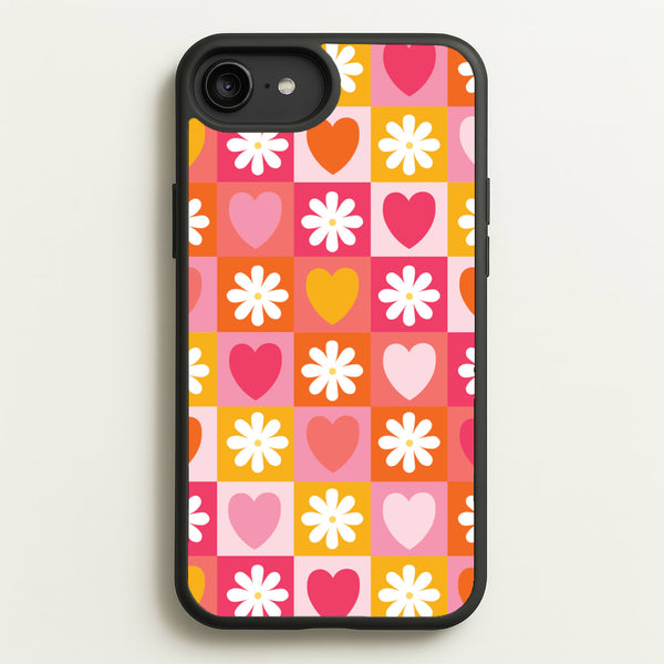 Checked Hearts And Flowers - Spring Patterns  - Spring Phone Case for iPhone 6 Plus / 7 Plus / 8 Plus