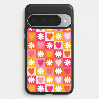 Checked Hearts And Flowers - Spring Patterns Phone Case for Google Pixel 10 Pro XL