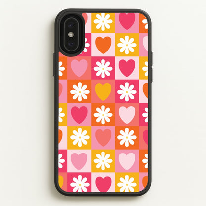 Checked Hearts And Flowers - Spring Patterns  - Spring Phone Case for iPhone XS Max