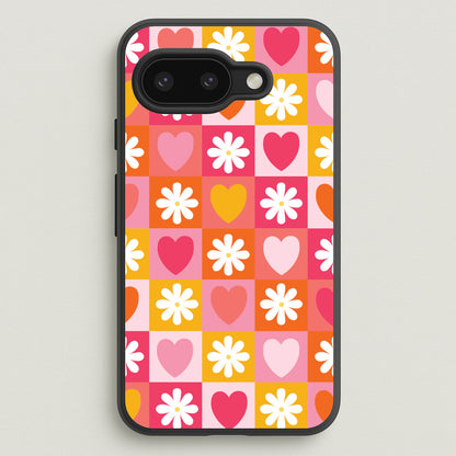 Checked Hearts And Flowers - Spring Patterns  - Spring Phone Case for Google Pixel 9a
