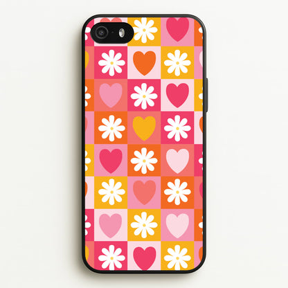 Checked Hearts And Flowers - Spring Patterns  - Spring Phone Case for iPhone 5 / 5s / SE 2016