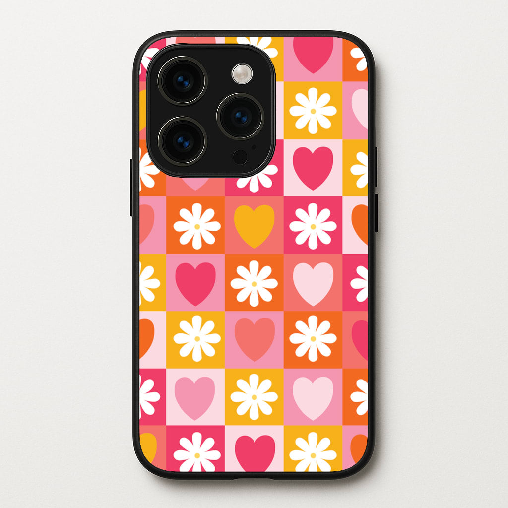 Checked Hearts And Flowers - Spring Patterns  - Spring Phone Case for iPhone 15 Pro Max