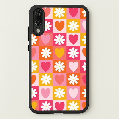 Checked Hearts And Flowers - Spring Patterns  - Spring Phone Case for Huawei P20