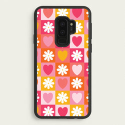 Checked Hearts And Flowers - Spring Patterns  - Spring Phone Case for Galaxy S9 Plus