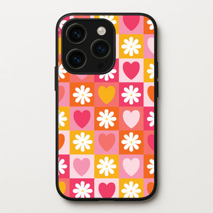 Checked Hearts And Flowers - Spring Patterns  - Spring Phone Case for iPhone 14 Pro Max