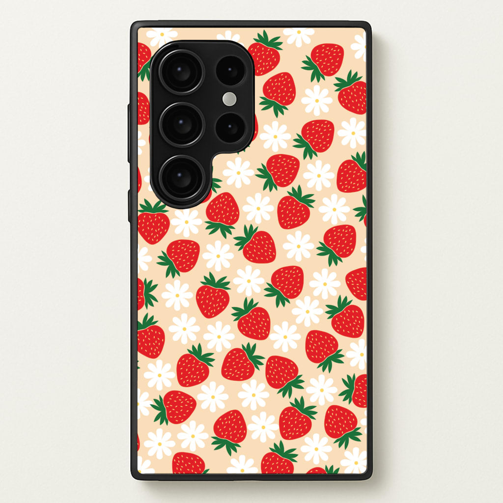 Strawberries and Flowers - Spring Patterns  - Spring Phone Case for Galaxy S24 Ultra