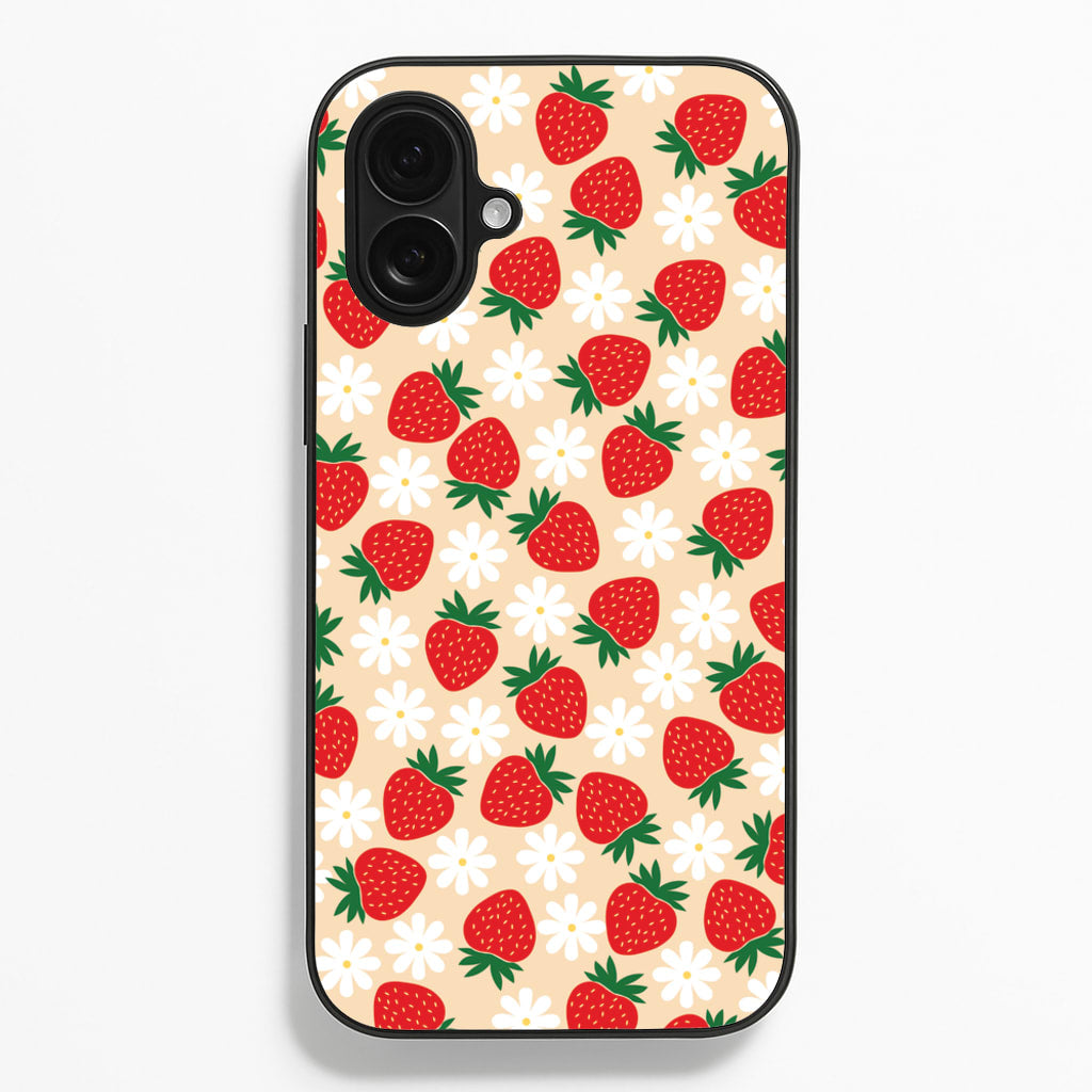 Strawberries and Flowers - Spring Patterns  - Spring Phone Case for iPhone 16 Plus