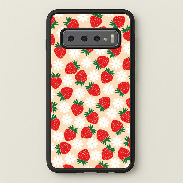 Strawberries and Flowers - Spring Patterns  - Spring Phone Case for Galaxy S10 Plus