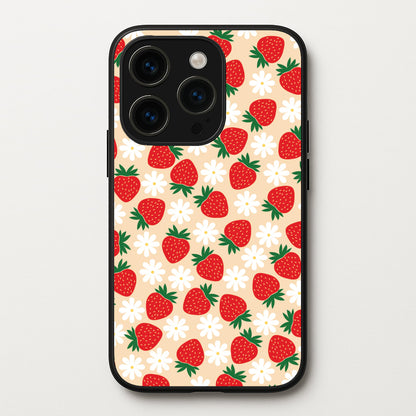 Strawberries and Flowers - Spring Patterns  - Spring Phone Case for iPhone 15 Pro