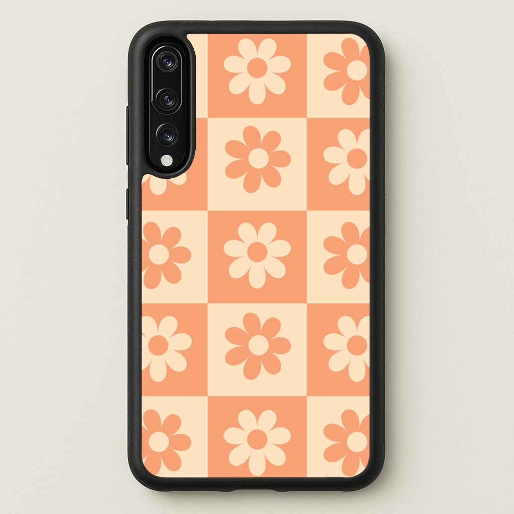 Checkered Flowers Orange  - Spring Phone Case for Huawei P20 Pro