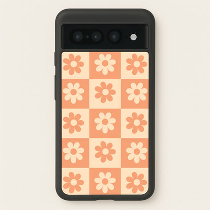 Checkered Flowers Orange  - Spring Phone Case for Google Pixel 7 Pro