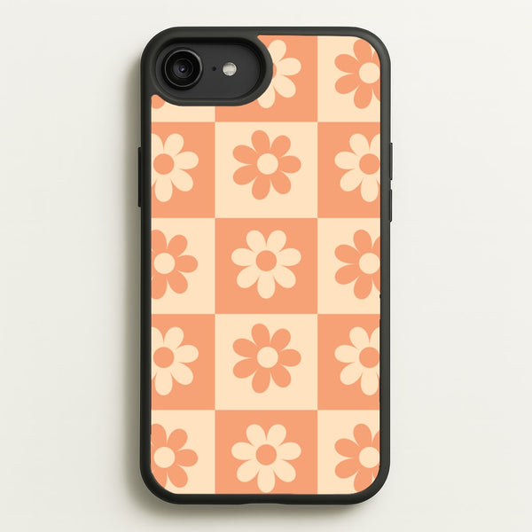 Checkered Flowers Orange  - Spring Phone Case for iPhone 6 Plus / 7 Plus / 8 Plus