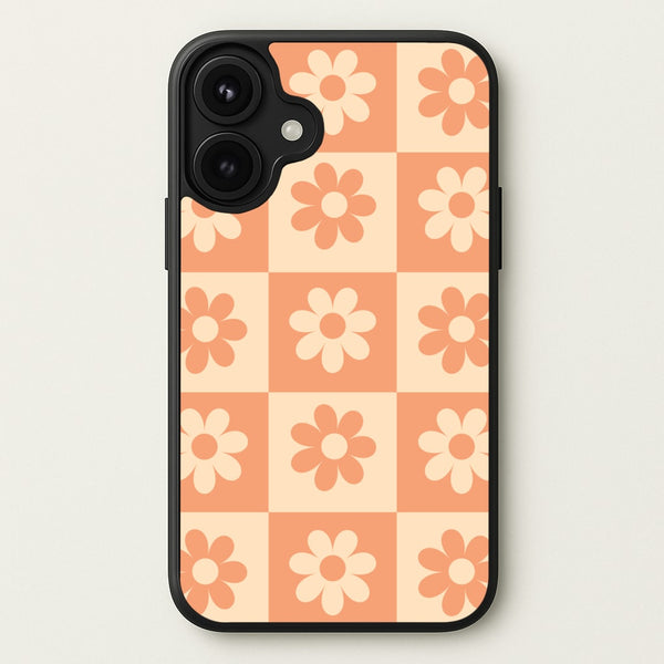Checkered Flowers Orange Phone Case for iPhone 17