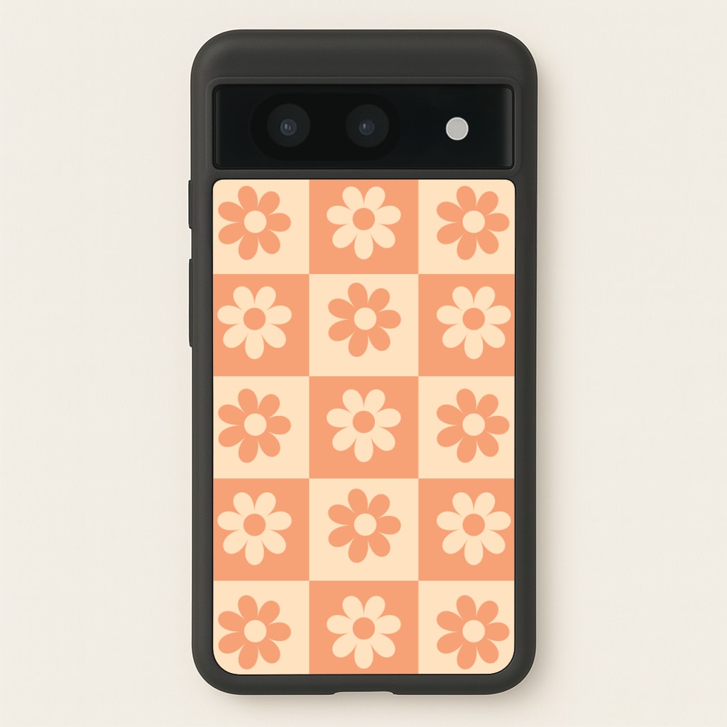 Checkered Flowers Orange  - Spring Phone Case for Google Pixel 8a