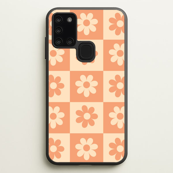Checkered Flowers Orange  - Spring Phone Case for Galaxy A21s