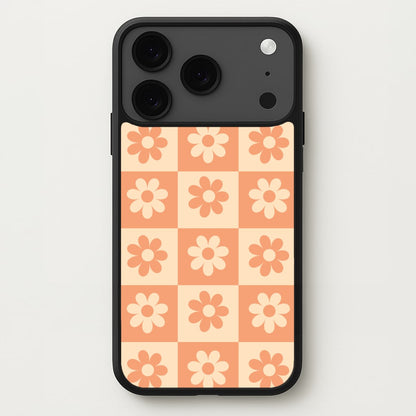 Checkered Flowers Orange Phone Case for iPhone 17 Pro