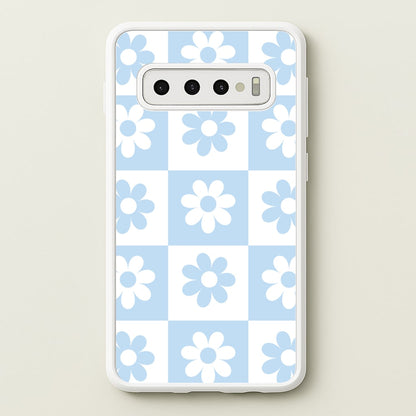 Checkered Flowers Blue  - Spring Phone Case for Galaxy S10