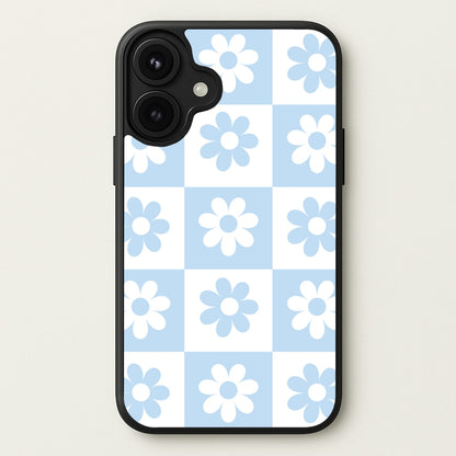 Checkered Flowers Blue Phone Case for iPhone 17