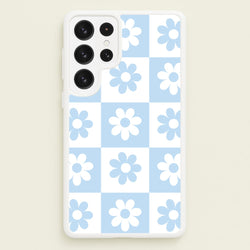 Checkered Flowers Blue  - Spring Phone Case for Galaxy S22 Ultra