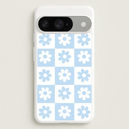 Checkered Flowers Blue Phone Case for Google Pixel 10 / 10 Pro