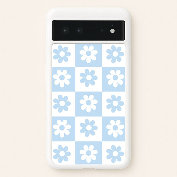 Checkered Flowers Blue  - Spring Phone Case for Google Pixel 6