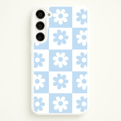 Checkered Flowers Blue  - Spring Phone Case for Galaxy S23