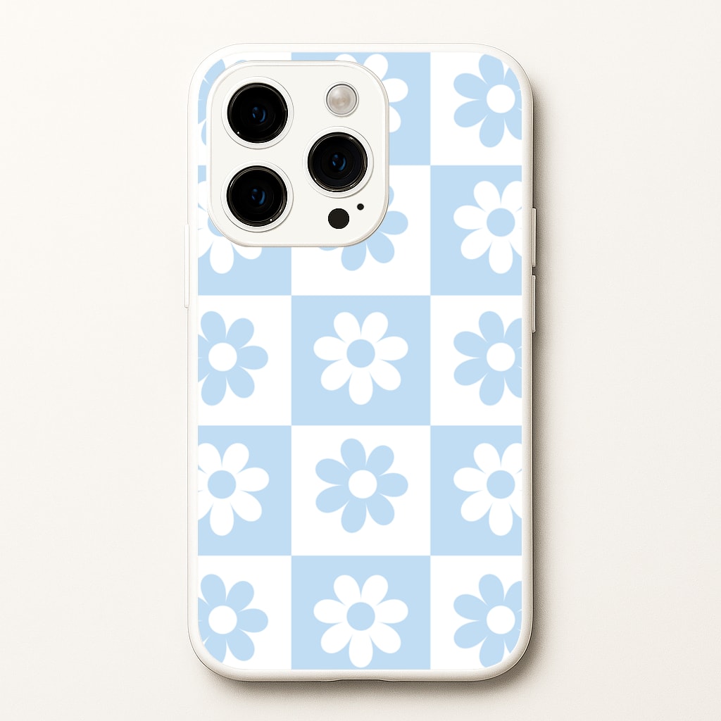Checkered Flowers Blue  - Spring Phone Case for iPhone 14 Pro