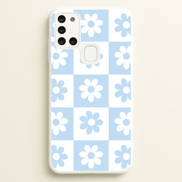 Checkered Flowers Blue  - Spring Phone Case for Galaxy A21s