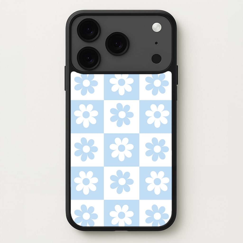 Checkered Flowers Blue Phone Case