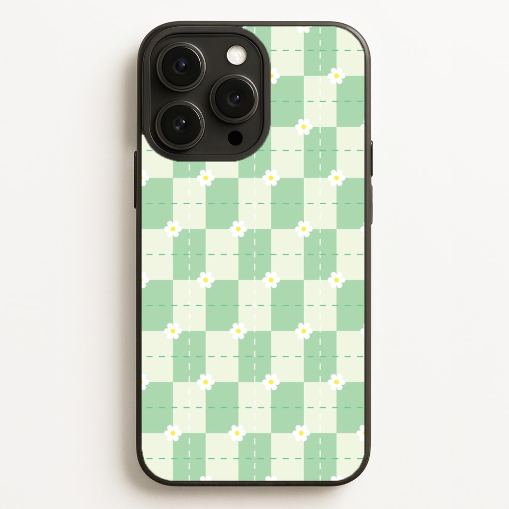Green Plaid Daisies Phone Case