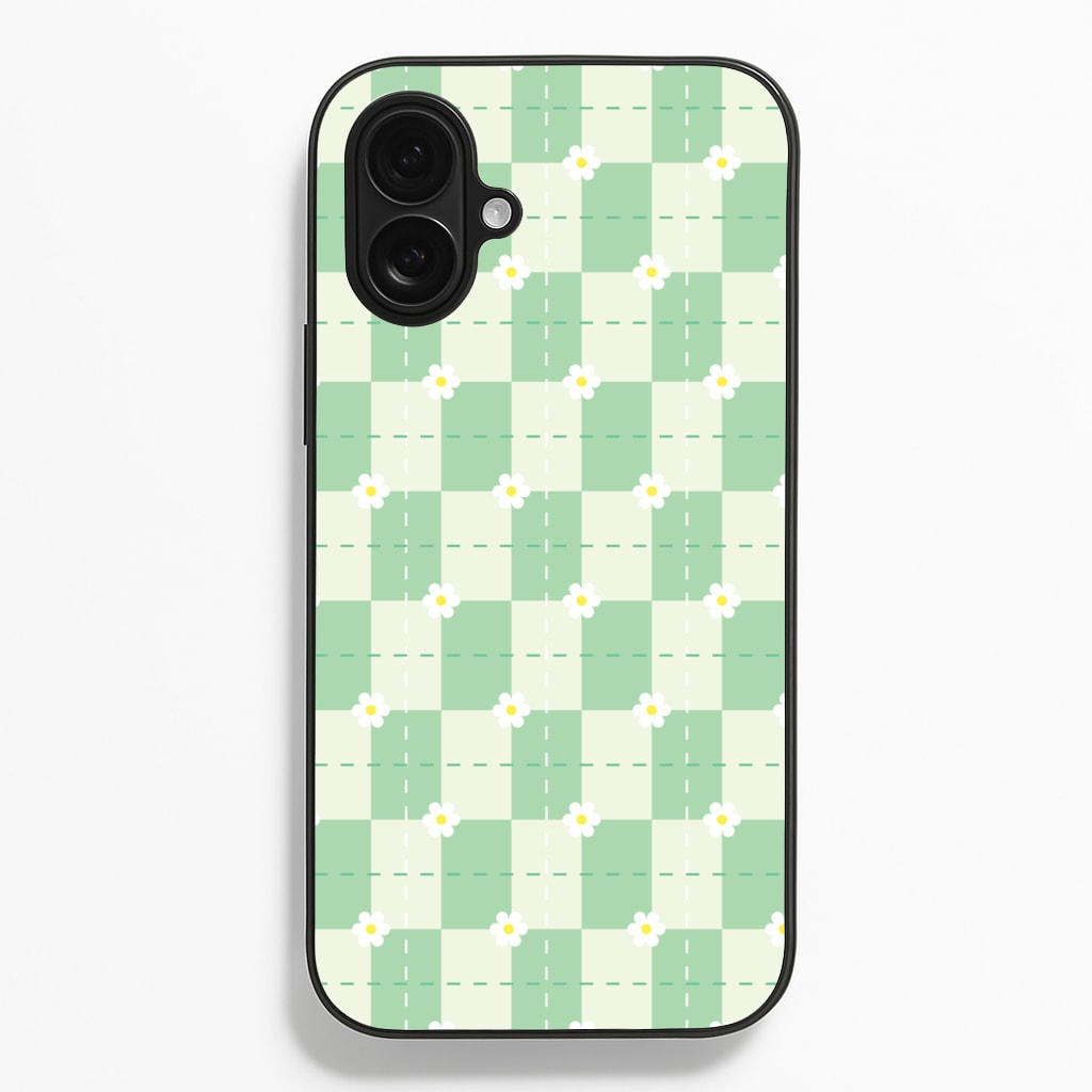 Green Plaid Daisies  - Spring Phone Case for iPhone 16 Plus