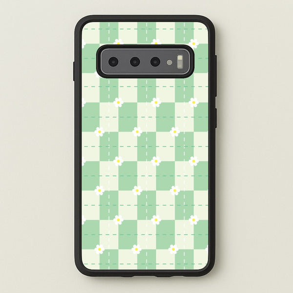 Green Plaid Daisies  - Spring Phone Case for Galaxy S10