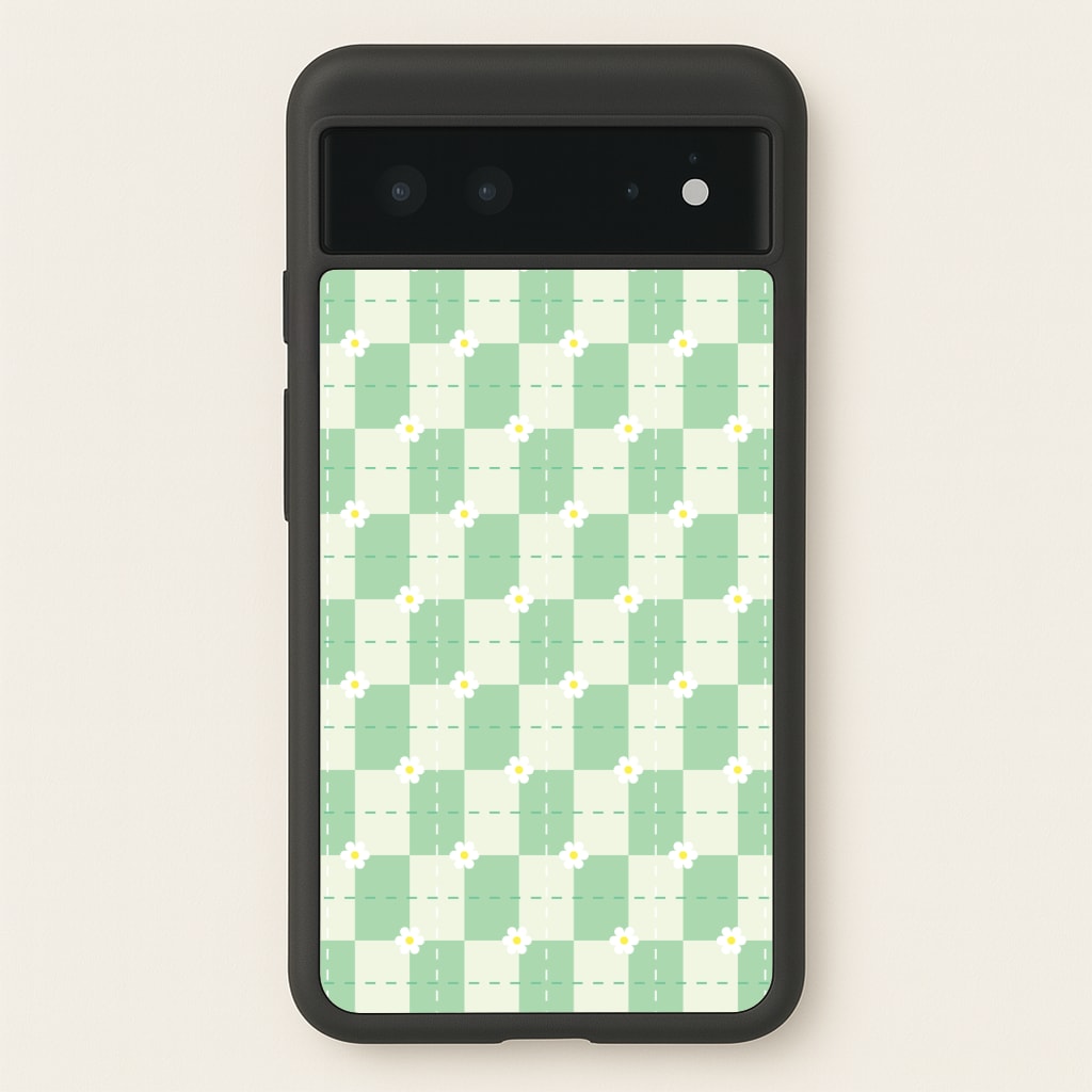 Green Plaid Daisies  - Spring Phone Case for Google Pixel 6